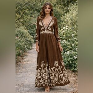 Max Studio London Floral Maxi Dress NWT Size L Smocked Waist Pockets Boho